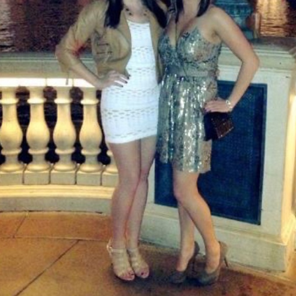 BEBE white/cream bodycon dress